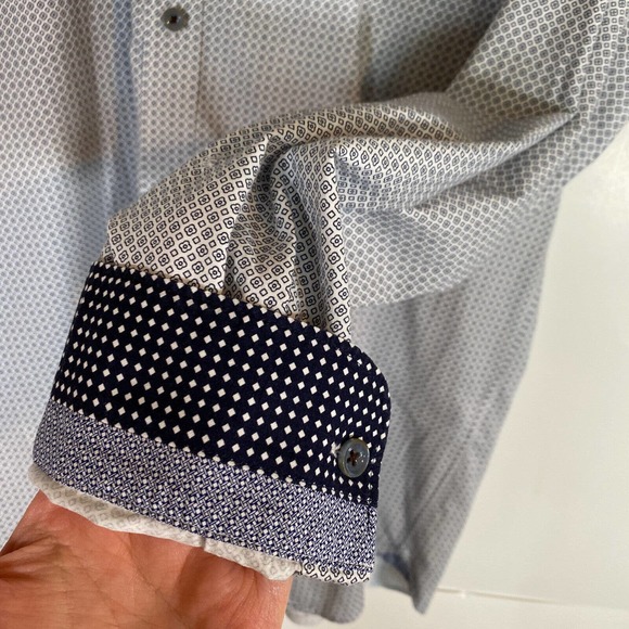 Ted Baker London Sz 4 Button Up Shirt Long Sleeve Flip Cuff Dress Shirt Pattern - Picture 7 of 9